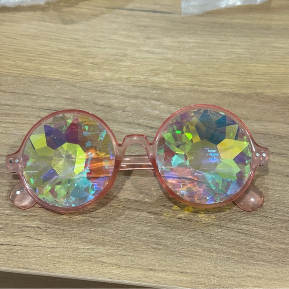 NWT Pink kaleidoscope crystal refraction glasses rave festival PLUR - Picture 5 of 6